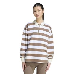 Adidas Essentials Contemporary French Terry long sleeve polo - Brown (Khaki Six / Off White) дамски,блузи,с,яка,мъжки,блузи,с,яка,adidas,essentials,contemporary,french,terry,long,sleeve,polo,brown,(khaki,six,off,white)