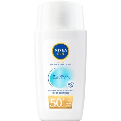 козметика,за,защита,от,слънце,nivea,invisible,daily,fluid,spf,50+,40,ml,sunscreen,clear,(white,blue)