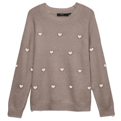 Блуза Vero moda Doffy Intarsia Maternity sweater - Brown (Moon Rock / Detail White Hearts) блуза,мъжки,пуловери,дамски,пуловери,vero,moda,doffy,intarsia,maternity,sweater,brown,(moon,rock,detail,white,hearts)