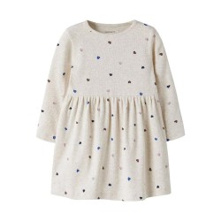 Рокля Name it Nutti long sleeve short dress - Beige (Peyote Melange / AOP Hearts) рокля,дамски,поли,и,рокли,name,it,nutti,long,sleeve,short,dress,beige,(peyote,melange,aop,hearts)