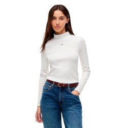 Тениска Tommy jeans DW0DW19830 long sleeve high neck T-shirt - White (Ecru) тениска,мъжки,тениски,дамски,тениски,tommy,jeans,dw0dw19830,long,sleeve,high,neck,t,shirt,white,(ecru)