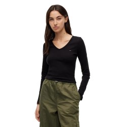 Тениска Tommy jeans Essential Rib Slim Fit Long Sleeve V Neck T-Shirt - Black (Black) тениска,мъжки,тениски,дамски,тениски,tommy,jeans,essential,rib,slim,fit,long,sleeve,v,neck,t,shirt,black,(black)