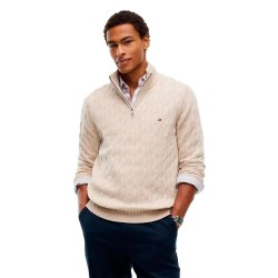 Блуза Tommy hilfiger MW0MW40443 half zip sweater - Beige (Heathered Oatmilk) блуза,мъжки,пуловери,дамски,пуловери,tommy,hilfiger,mw0mw40443,half,zip,sweater,beige,(heathered,oatmilk)