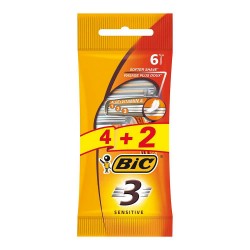 бръснене,bic,3,sensitive,pack,4+2,razor,yellow,(multicolor)