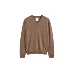 Блуза Gant 87312 v neck sweater - Brown (Light Brown Melange) блуза,мъжки,пуловери,дамски,пуловери,gant,87312,v,neck,sweater,brown,(light,brown,melange)