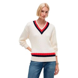 Блуза Tommy hilfiger WW0WW49618 v neck sweater - White (Calico) блуза,мъжки,пуловери,дамски,пуловери,tommy,hilfiger,ww0ww49618,v,neck,sweater,white,(calico)