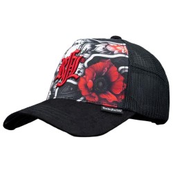 шапка,всички,шапки,rock´n,free,life,no.237,flower,cap,black,(black,white,red)