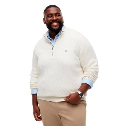Блуза Tommy hilfiger MW0MW45709 half zip sweater - White (Ivory Petal / Carbon Navy) блуза,мъжки,пуловери,дамски,пуловери,tommy,hilfiger,mw0mw45709,half,zip,sweater,white,(ivory,petal,carbon,navy)