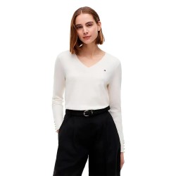 Блуза Tommy hilfiger WW0WW40098 v neck sweater - White (Ivory Petal) блуза,мъжки,пуловери,дамски,пуловери,tommy,hilfiger,ww0ww40098,v,neck,sweater,white,(ivory,petal)