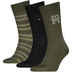 Чорапи Tommy hilfiger Monogram Stripe socks 3 pairs - Green (Olive) чорапи,мъжки,чорапи,дамски,чорапи,tommy,hilfiger,monogram,stripe,socks,3,pairs,green,(olive)