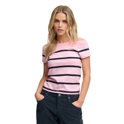 Фланелка с къс ръкав Superdry Athletic Off Shoulder Pattern short sleeve top - Pink (Pink / Navy Stripe) фланелка,с,къс,ръкав,дамски,топове,superdry,athletic,off,shoulder,pattern,short,sleeve,top,pink,(pink,navy,stripe)