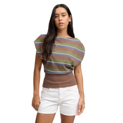 Тениска Superdry Deep Rib Stripe Bardot T-shirt - Brown (Brown Green Stripe) тениска,мъжки,тениски,дамски,тениски,superdry,deep,rib,stripe,bardot,t,shirt,brown,(brown,green,stripe)