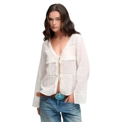 Фланелка с дълъг ръкав Superdry Lace Tie Front long sleeve top - White (Desert Bone Off White) фланелка,с,дълъг,ръкав,дамски,топове,superdry,lace,tie,front,long,sleeve,top,white,(desert,bone,off,white)