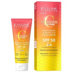 козметика,за,защита,от,слънце,eveline,vitamin,c,3x,action,moisturizing,&,protective,spf50,30ml,facial,sunscreen,yellow