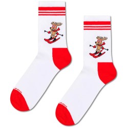 Чорапи Happy socks Skiing Reindeer Sneaker crew socks - White (White / Red) чорапи,мъжки,чорапи,дамски,чорапи,happy,socks,skiing,reindeer,sneaker,crew,socks,white,(white,red)