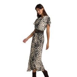 Рокля Silbon Draped Polka Dot Midi short sleeve midi dress - White / Black (Black / White) рокля,дамски,поли,и,рокли,silbon,draped,polka,dot,midi,short,sleeve,midi,dress,white,black,(black,white)