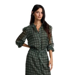 Silbon Ruffled Ethnic Print long sleeve blouse - Green (Green) дамски,блузи,silbon,ruffled,ethnic,print,long,sleeve,blouse,green,(green)