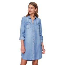 Рокля Vero moda Silla Short long sleeve dress refurbished - Blue (Light Blue Denim) рокля,дамски,поли,и,рокли,vero,moda,silla,short,long,sleeve,dress,refurbished,blue,(light,blue,denim)