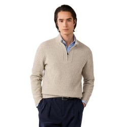 Блуза Hackett HM7000282 half zip sweater - Beige (Natural Beige) блуза,мъжки,пуловери,дамски,пуловери,hackett,hm7000282,half,zip,sweater,beige,(natural,beige)