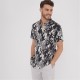 риза,с,къс,ръкав,threadbare,leaf,print,short,sleeve,shirt,black