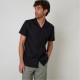 риза,с,къс,ръкав,threadbare,cotton,pluck,textured,short,sleeve,shirt,black