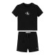 тениска,calvin,klein,jeans,monogram,logo,t,shirt,shorts,set,ck,black,beh