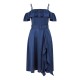 рокля,дамски,поли,и,рокли,yumi,yumi,navy,bardot,satin,frill,dress,with,belt,navy