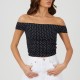 дамска,фланелка,brave,soul,bs,womens,polka,dot,bardot,neck,jersey,top,black,white