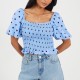brave,soul,womens,puff,sleeve,shirred,bust,polka,dot,top,blue,navy