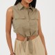 brave,soul,womens,sleeveless,collared,top,with,tie,detail,khaki