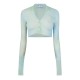 дамска,жилетка,off,white,women,s,tie,dye,cropped,long,sleeve,v,neck,cardigan,light,blue