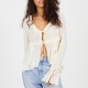 дамска,фланелка,с,дълъг,ръкав,brave,soul,bs,womens,long,sleeve,frill,top,with,front,tie,detail,cream