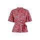 дамски,ризи,mela,london,women,s,pink,animal,print,belted,high,neck,short,sleeve,blouse,pink