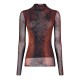 дамска,тениска,дамски,топове,jean,paul,gaultier,women,s,python,long,sleeve,turtleneck,mesh,slim,fit,t,shirt,brown,black