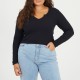 дамска,фланелка,с,дълъг,ръкав,дамски,горнища,размер+,brave,soul,womens,plus,size,v,neck,long,sleeve,top,with,slit,detail,black