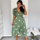 рокля,дамски,поли,и,рокли,ax,paris,green,dot,print,wrap,over,midi,dress,green