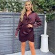 рокля,дамски,поли,и,рокли,ax,paris,satin,wrap,shirt,dress,plum