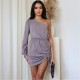 рокля,дамски,поли,и,рокли,ax,paris,mushroom,one,sleeve,ruched,side,mini,dress,mushroom