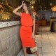 пола,дамски,поли,и,рокли,ax,paris,burnt,orange,ruched,skirt,bodycon,midi,dress,burnt,orange