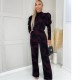 дамски,летни,гащеризони,ax,paris,wine,printed,high,neck,puff,sleeve,jumpsuit,wine
