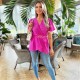 фланелка,с,къс,ръкав,дамски,топове,ax,paris,short,sleeve,wrap,belted,top,hot,pink