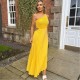 рокля,дамски,поли,и,рокли,ax,paris,shoulder,cut,out,pleated,midi,dress,yellow