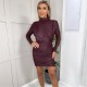 рокля,дамски,поли,и,рокли,ax,paris,sleeve,ruched,high,neck,shimmer,bodycon,mini,dress,plum