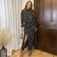 пола,дамски,поли,и,рокли,ax,paris,and,beige,printed,high,neck,split,skirt,midi,dress,black