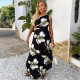 рокля,дамски,поли,и,рокли,ax,paris,floral,print,one,shoulder,cut,out,pleated,midi,dress,black