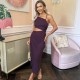 рокля,дамски,поли,и,рокли,ax,paris,asymmetric,cut,out,midi,dress,plum