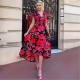 рокля,дамски,поли,и,рокли,ax,paris,floral,print,short,sleeve,belted,wrap,midi,dress,red