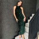 рокля,дамски,поли,и,рокли,ax,paris,velvet,and,sequin,racer,neck,midi,dress,green