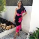 рокля,дамски,поли,и,рокли,ax,paris,black,and,magenta,floral,print,one,sleeve,midi,dress,black