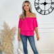 дамски,топове,ax,paris,ruffle,hem,bardot,top,hot,pink